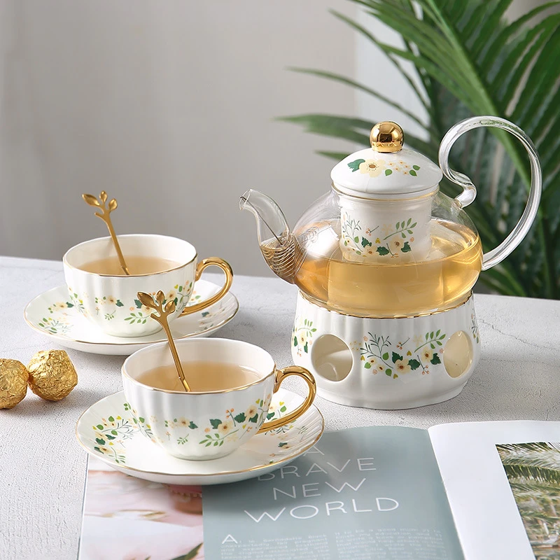 Teaware Set English Afternoon Tea Scented Tea Teaware Candle Boiling Tea Glass Teapot Ceramics