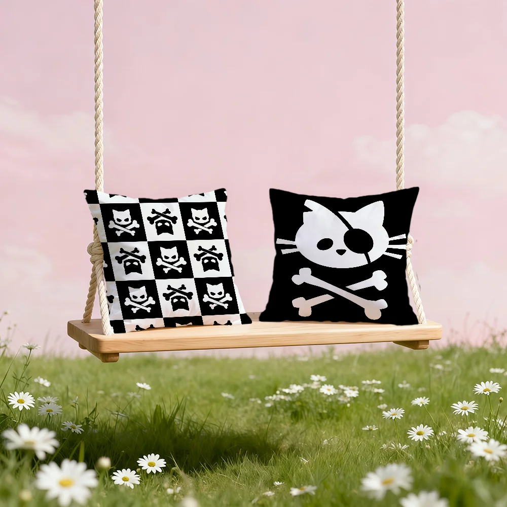 Pirate Cat Skull funny cool meme soft Comfortable Pillow Case for Sofa Living Room Home office Decor Protective Covers