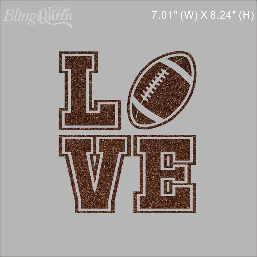 

BlingQueen- Iron On Korean Glitter HTV Heat Transfers Vinyl, Love Football Design, Colors and Sizes can be customized, 12pcs/lot