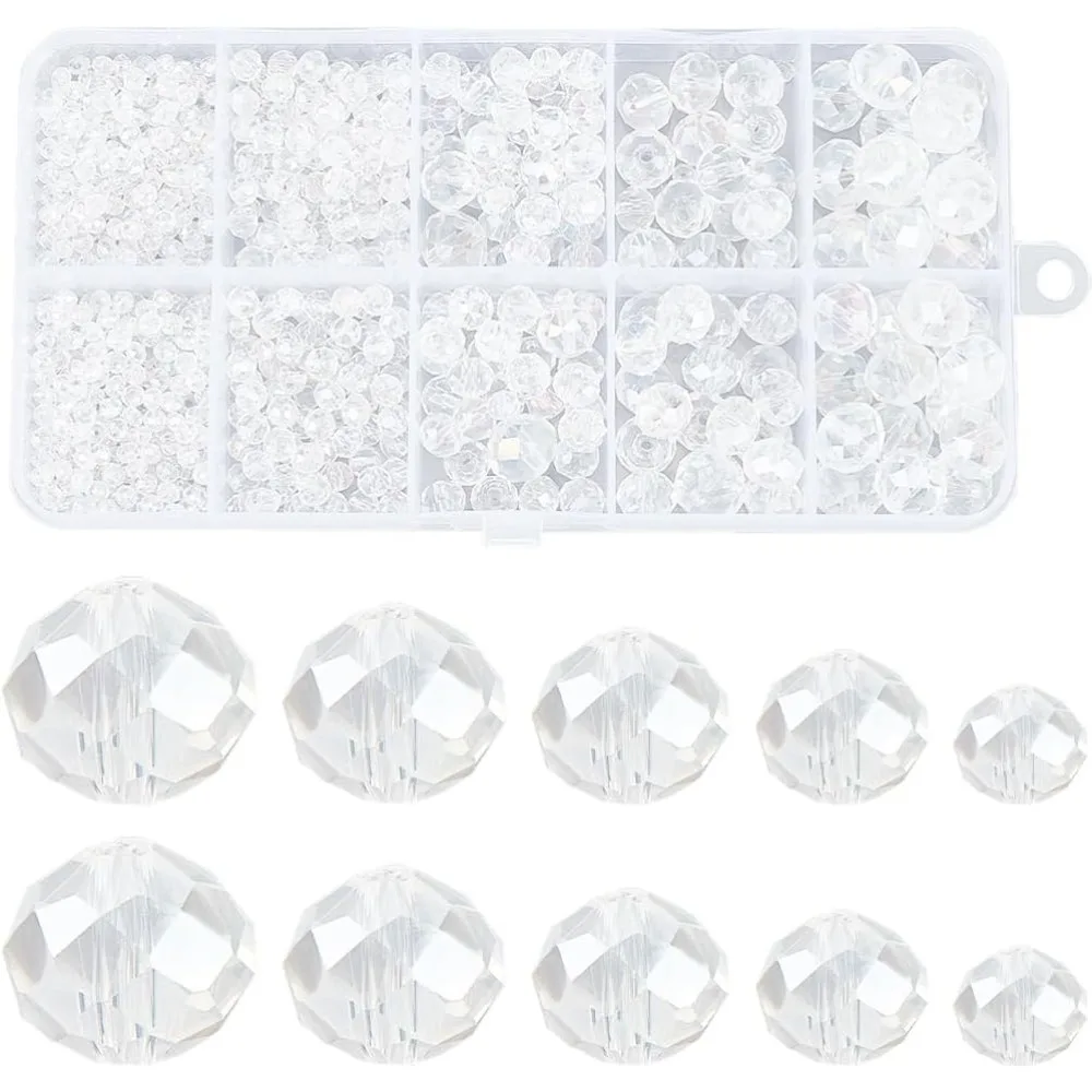 

780Pcs Clear Glass Faceted Beads Rondelle Spacer Glass Bead Bulk AB Color Assorted Round Loose Mini Stone kit