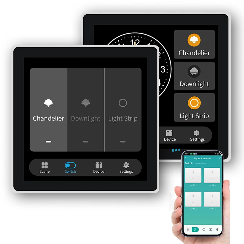 4-inch scene panel & 3 sets of relay switches 2-in-1 Compatible with Tuya Ecosystem Platform to control smart devices