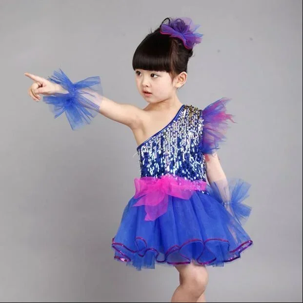 أزياء مسرح أداء الأطفال للفتيات الزي الترتر فساتين الشاش التنانير المنفوشة رياض الأطفال الفتيات ملابس رقص الجاز