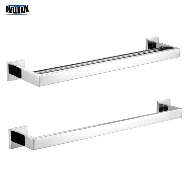 Bathroom Brief Square Towel Racks Wall Mounted 304 Stainless Steel Towel Rail Bar Mirror Polished Chrome 1 & 2 Bars Choice