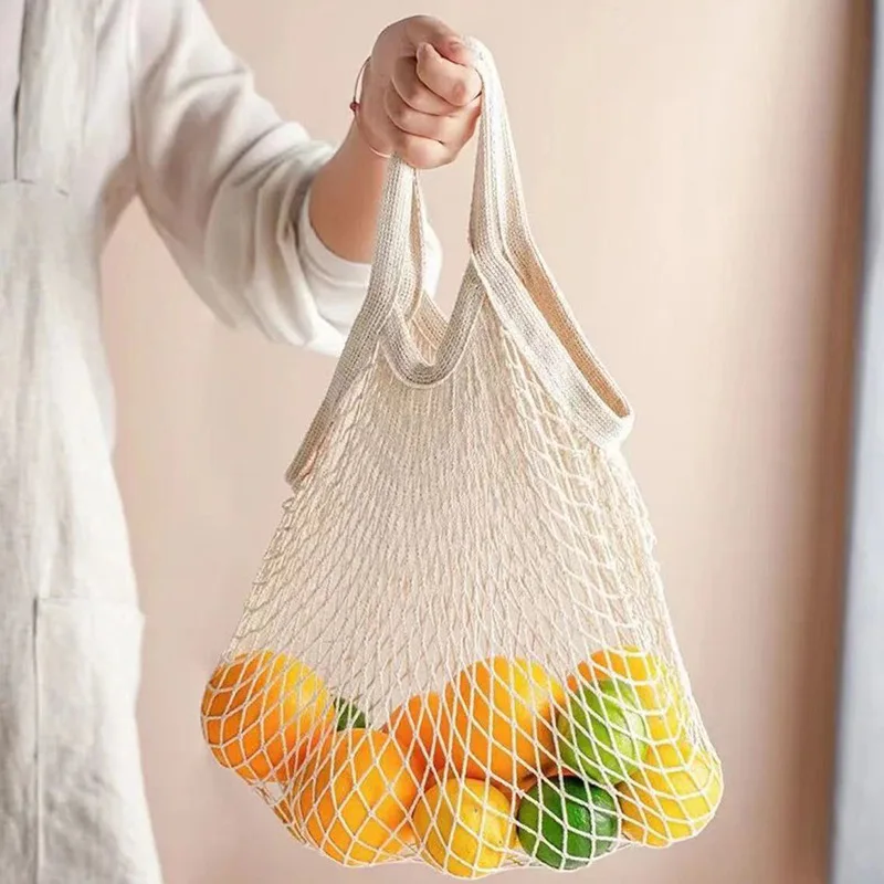 Resuable Shopping Mesh Bags for Fruit Vegetable Grocery Washable Net Turtle String Bag Cotton Totebag Eco-Friendly