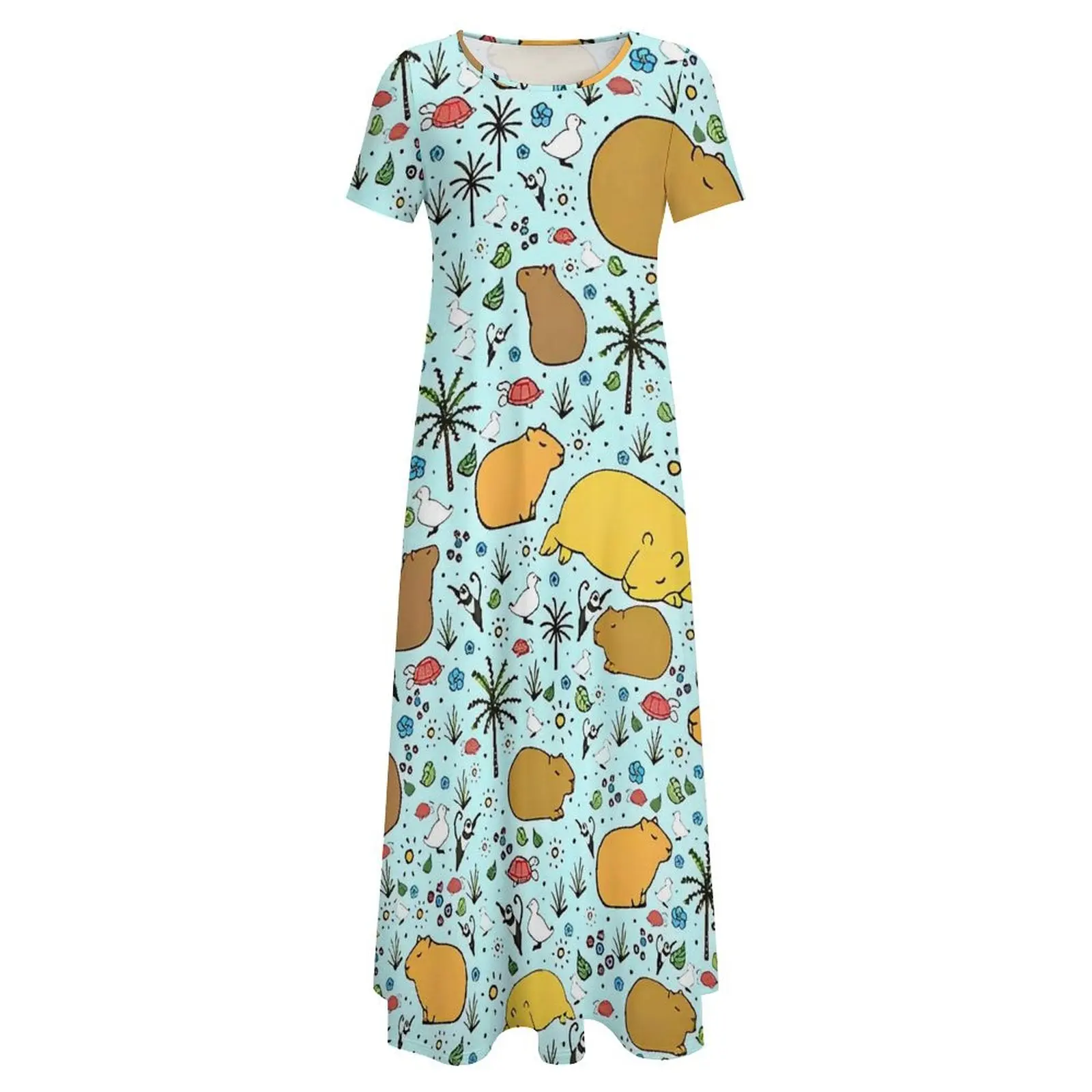 Cute Capybaras Dress Animal Print Aesthetic Boho Beach Long Dresses Women Kawaii Maxi Dress Gift