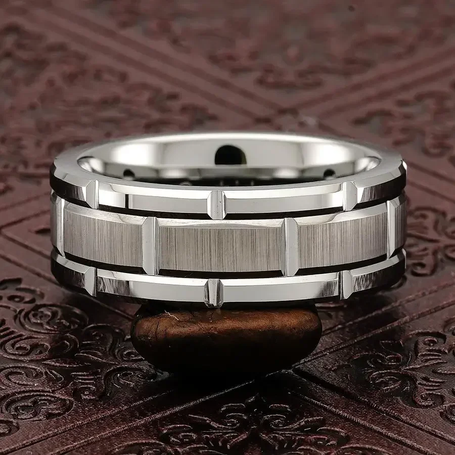 Bague Moderne en Acier Inoxydable pour Homme et Femme, 8mm, Document Argenté Brossé, Motif à Double Rainure, Mariage, Bijoux de ix, Cadeau