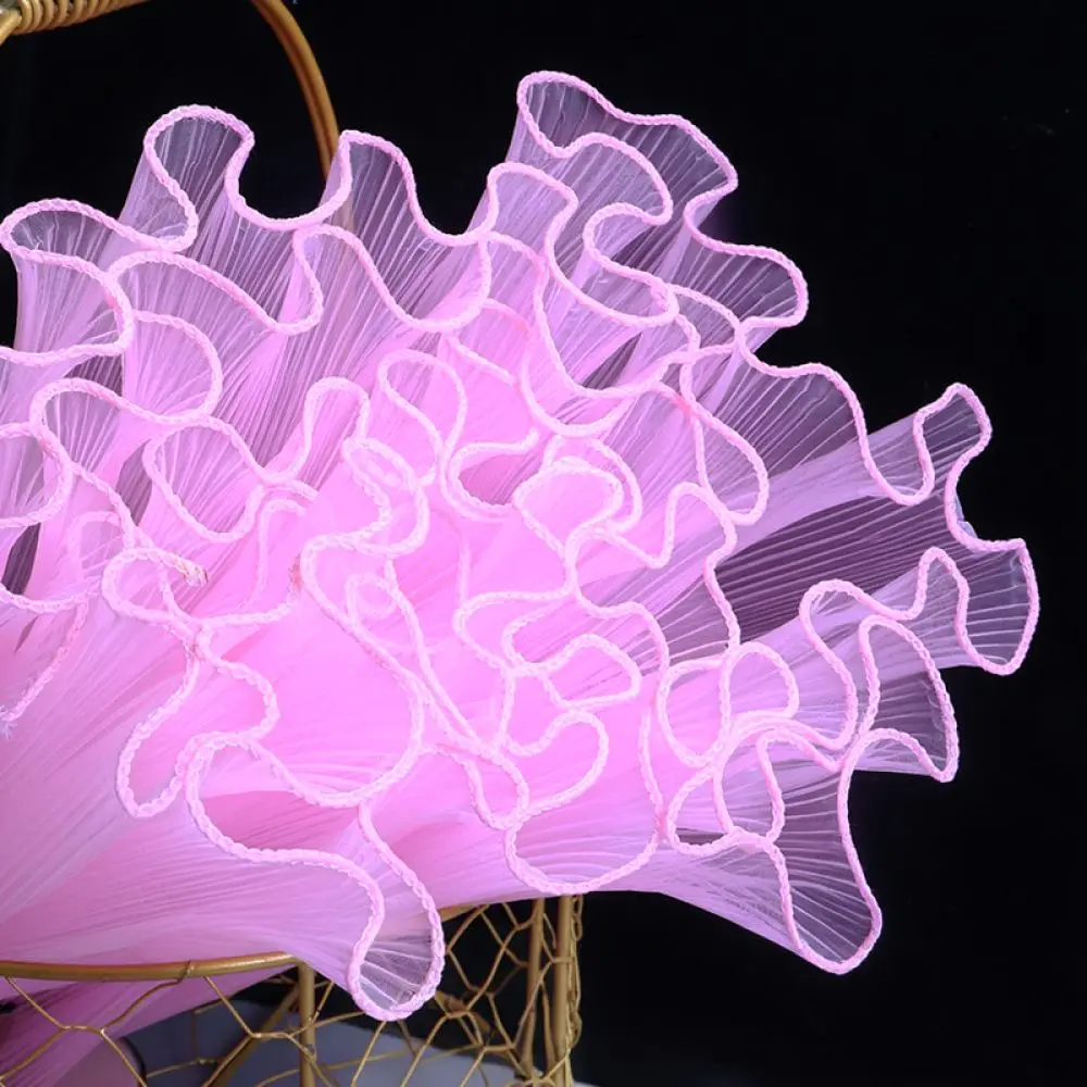 Ruffled Wave Pattern Floral Packaging Mesh Pearl Decorative Fabric Bouquet Wrapper For Wedding Ceremony Holiday Gift Supplies