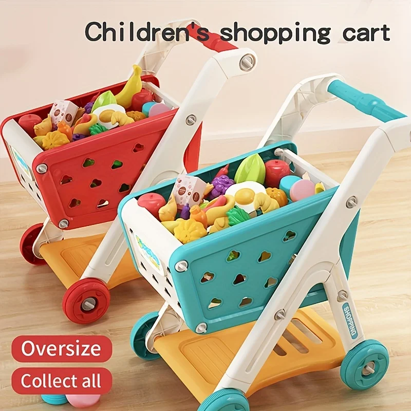 

Shopping Cart Toy Baby Small Trolley Children Play House Fruit Cut Cut Music Kitchen Supermarket Boy And Girls