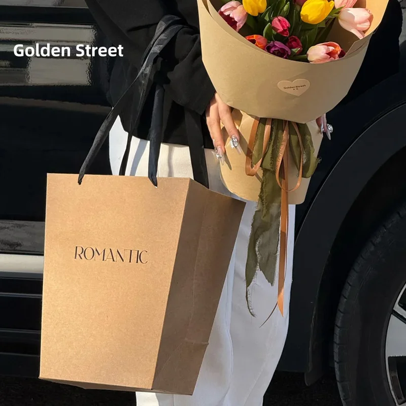 New-style brown kraft paper bouquet tote bag — ideal for flower packaging, florist/gift shop use, floral art arrangements, gift