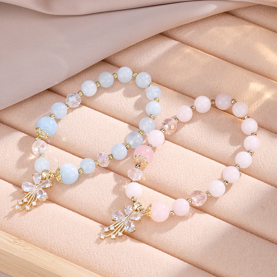 Handgefertigtes Kristall-Zirkon-Schmetterlingsblatt-Perlen-Armband, exquisiter Schmuck, Geschenk für Frauen und Mädchen, brillantes Modeaccessoire