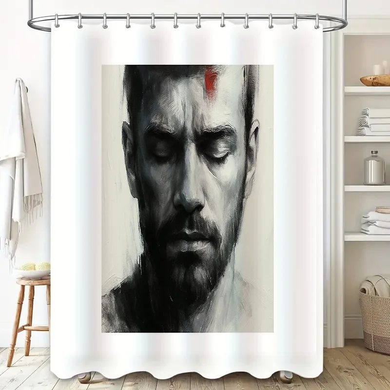 Abstract Portrait Shower Curtain Modern Art Bathroom Decor Minimalist Black and White Wall Hanging Home Textile Room Divider