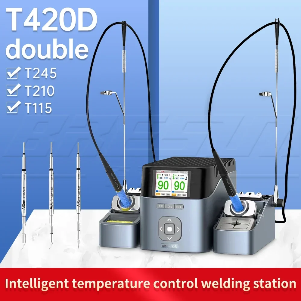 110V 220V AIXUN T420D Intelligent Dual-station Soldering Station with C245 C210 C115 Handle Welding Station for SMD Repair