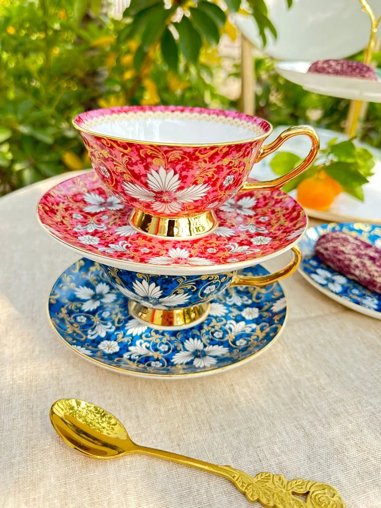 European-style High-grade Bone China Coffee Cup and Saucer Set Exquisite Ceramic Ice and Fire Cups English Afternoon Tea Cups 5
