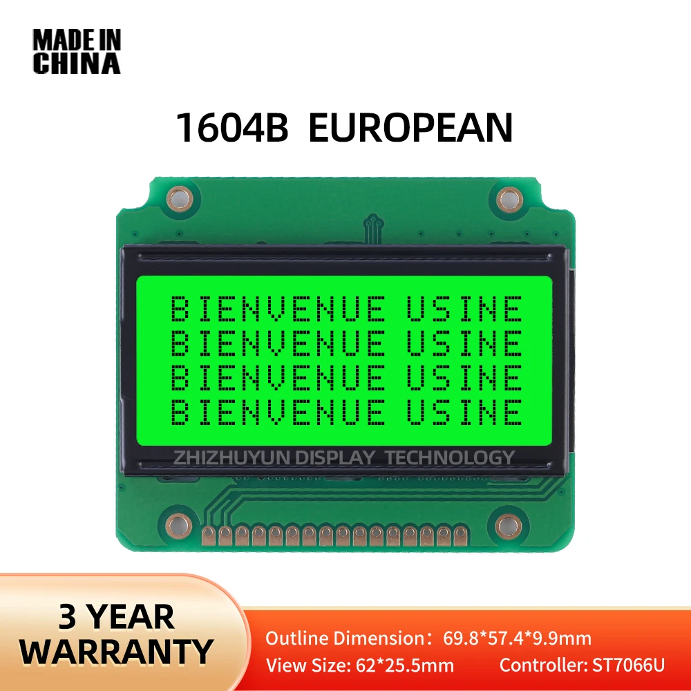 1604B European Character LCD Module Display Screen With Emerald Green Light And Black Industrial Computer LCM Display Screen