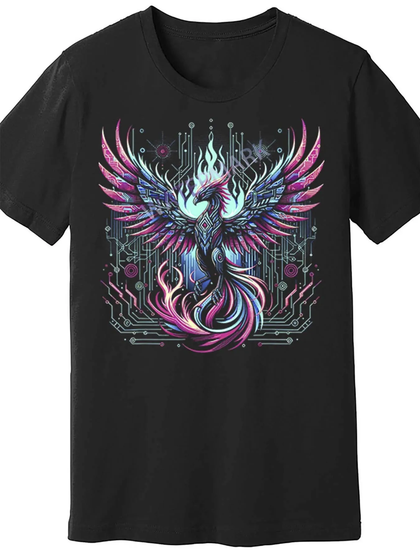 Cotton T-Shirt - Breathable, Casual Crew Neck Short Sleeve Top with Futuristic Bird Design, Ideal for Spring & Summer, Perfect Holiday