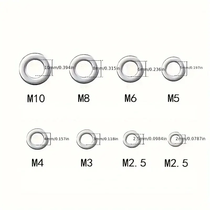 360/580-teiliges Set mit flachen Unterlegscheiben aus Edelstahl 304, perfekt für Heimdekoration, Werksreparatur, Küchen, Geschäfte und mehr