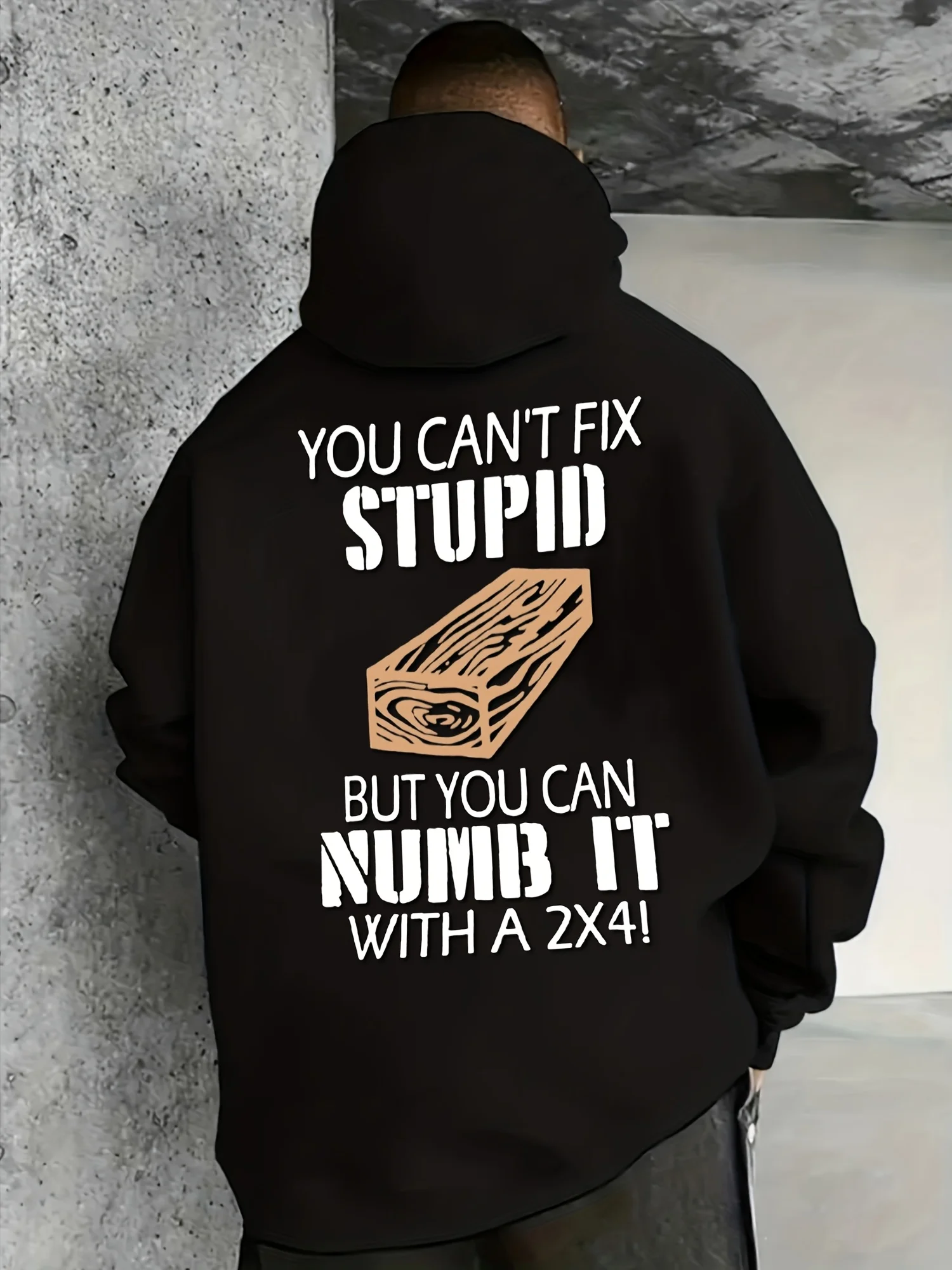 Men's Casual Hoodie with Silly Quotes Graphic Design, Humorous Long-Sleeve Pullover, Plus Size