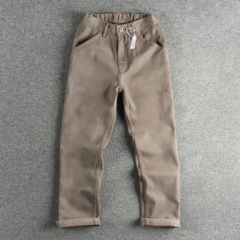 High Street Retro Trend Streetwear Men's Loose Straight Jeans Men's Open Stitch Design Elastic Waist Denim Casual Pants