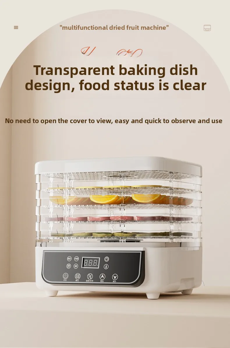 5-stufiger transparenter Lebensmittel-Dörrapparat, einstellbarer Timer & Temperatur, BPA-frei – für Obst/Kräuter/Getrocknetes, kompakt & leise, energiesparend – Detail 10