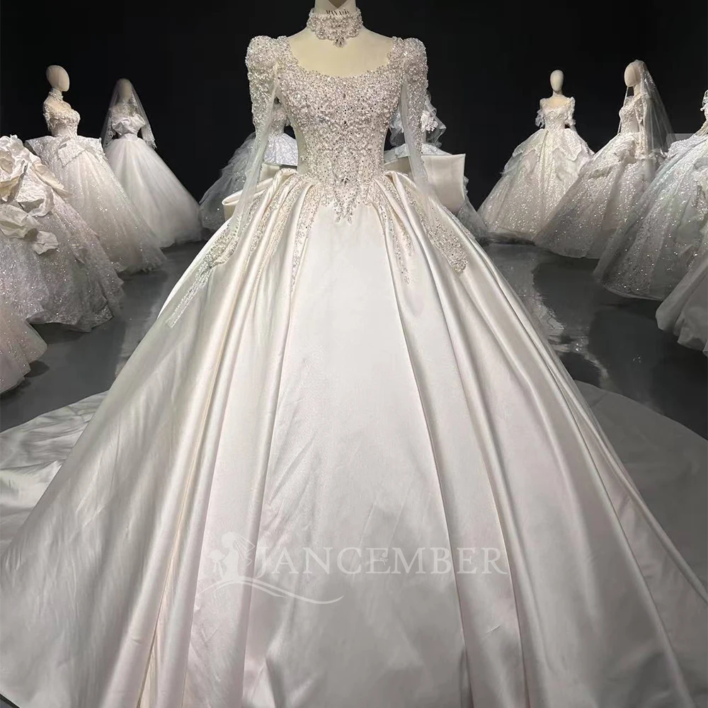 

Vintage Full Sleeves Lace Wedding Dress Customized Ball Gown Lace Up Back Princess Bridal Wedding Gowns Vestido De Noiva