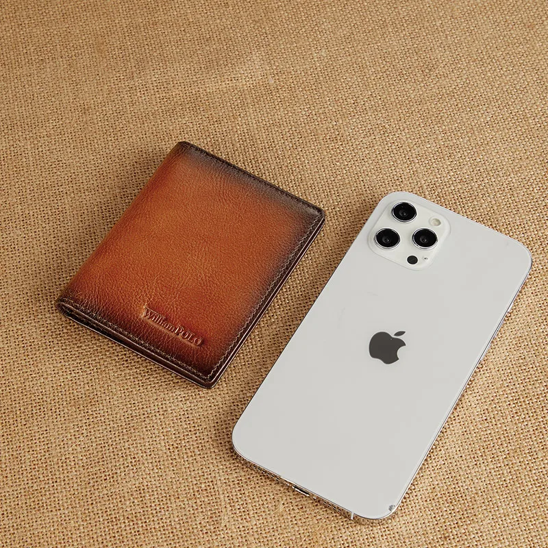 Williampolo RFID Leather Men's Card Holder Wallet Thin Retro Card Cover Mini Purse New Design Short Ultra-thin Card Holder Purse