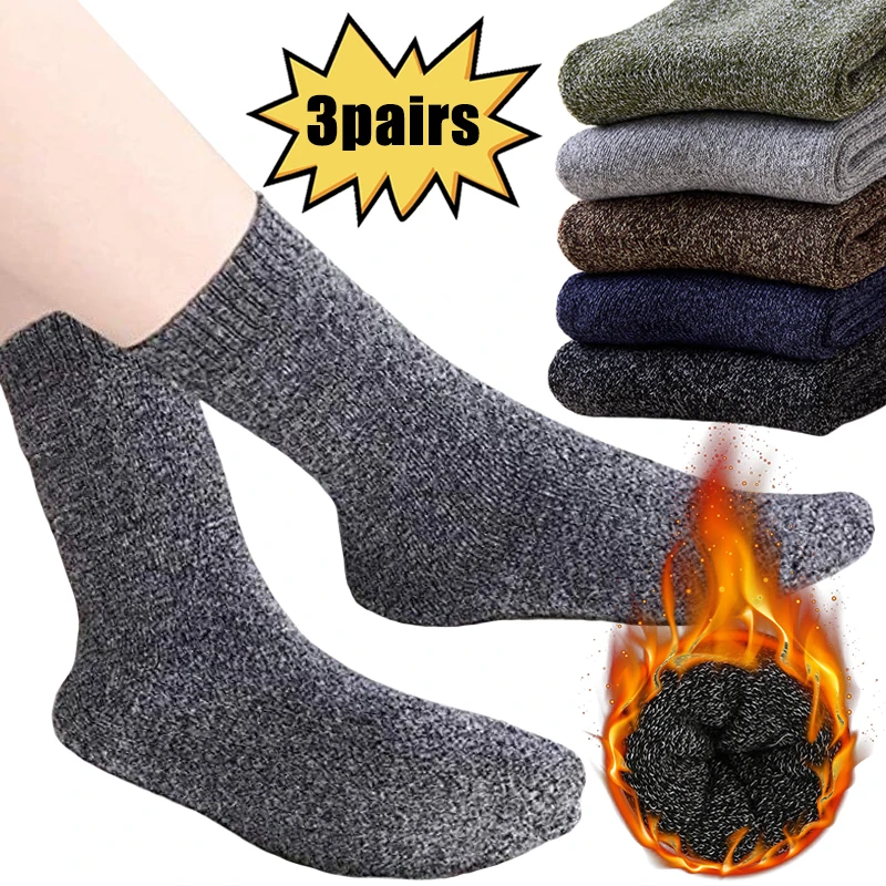 6 Stuks Winter Effen Kleur Warm Gebreide Dikke Sokken Voor Vrouwen Mannen Katoen Wol Pluche Warmer Tegen Koude Unisex Grappige Sok 3 Paar