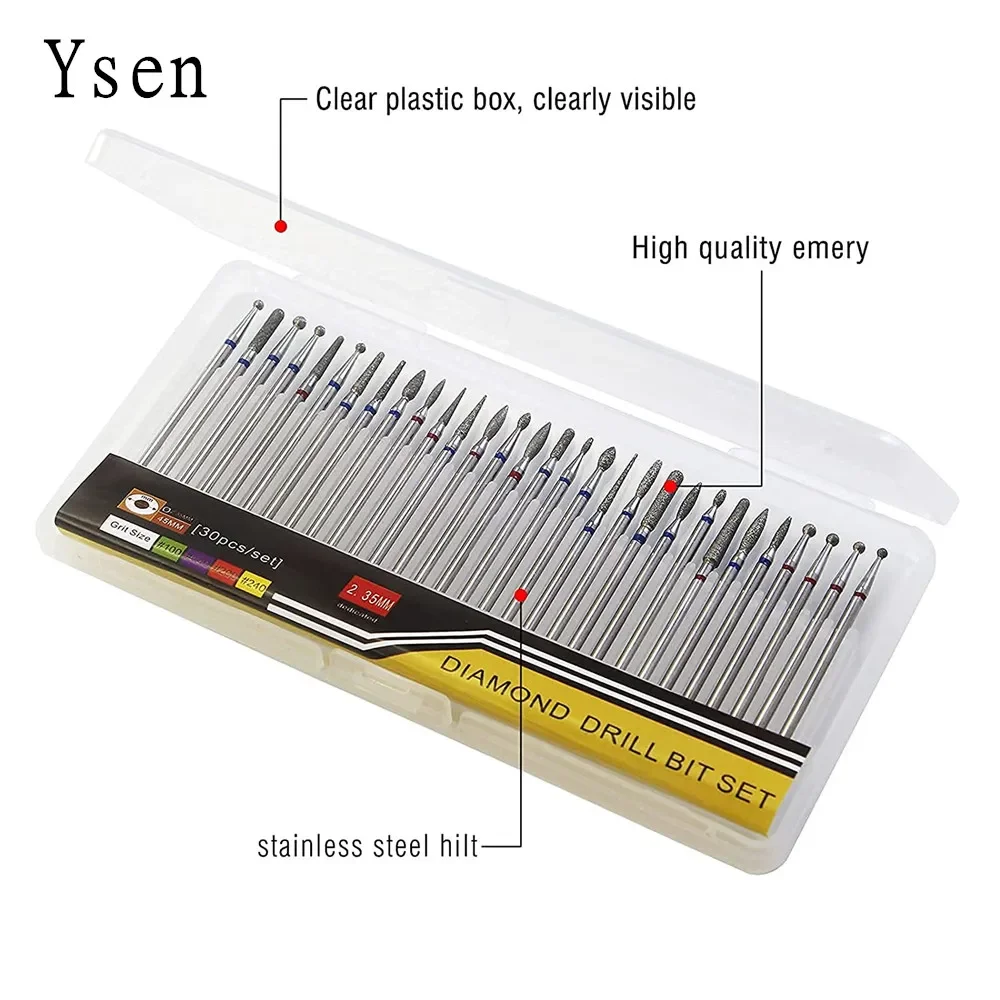 30-delige diamanten nagelboren set frees roterende braamsnijder schone vijlen voor elektrische manicure machine accessoire