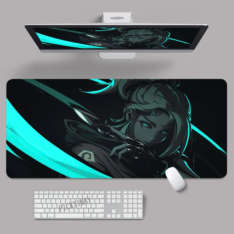 Imagem -04 - Valorant 90x40cm Xxl Borda de Bloqueio Mousepads Grande Escritório Mousepad Teclado Esteiras Tapete do Rato Besta Almofada de Mesa para Presente Mouse Almofadas