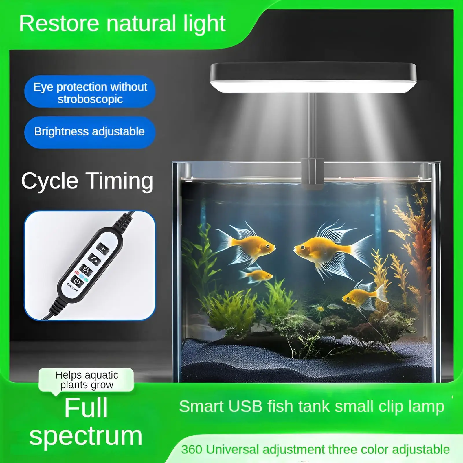 

Full Spectrum Aquarium Clip Light with Smart Dimming, Timer, RGB Modes, USB Powered