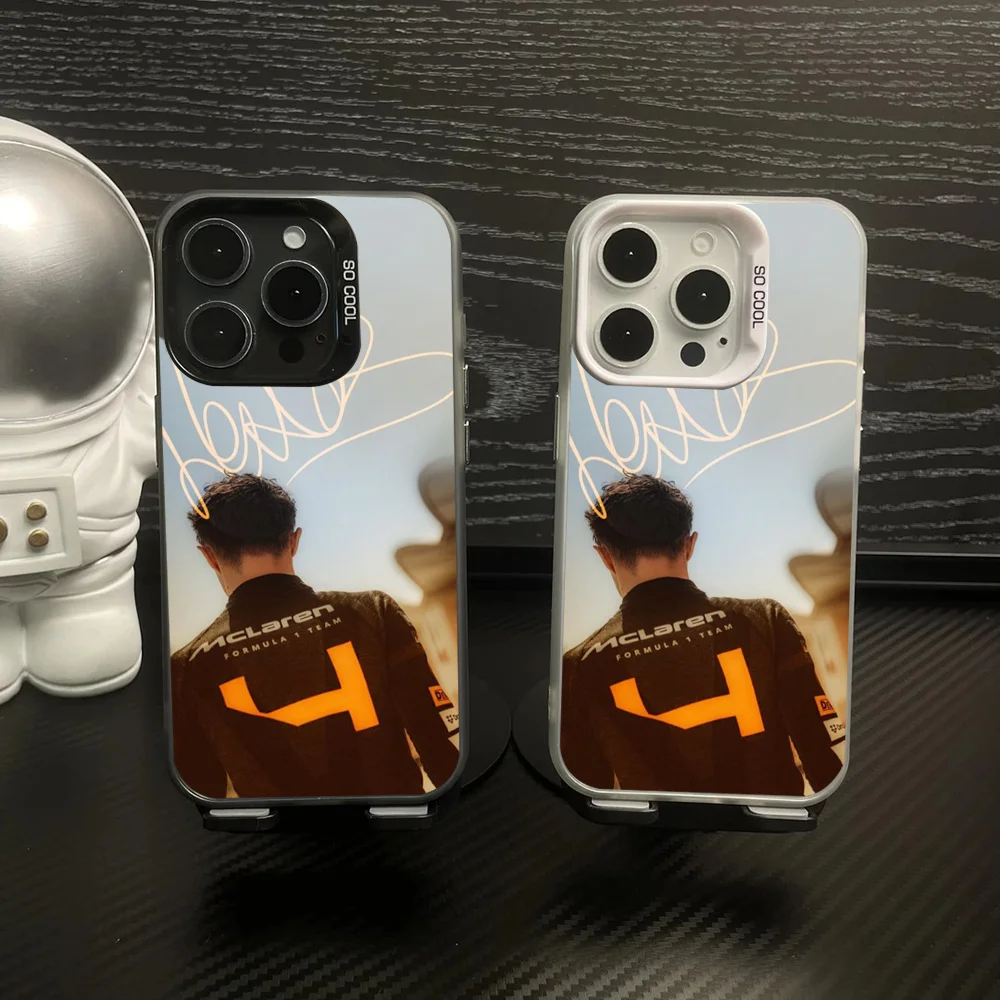 F1 Formula 1 L-Lando Norris Phone Case IMD Color Silver Shell For IPhone 16 15 14 13 12 Pro Max Plus