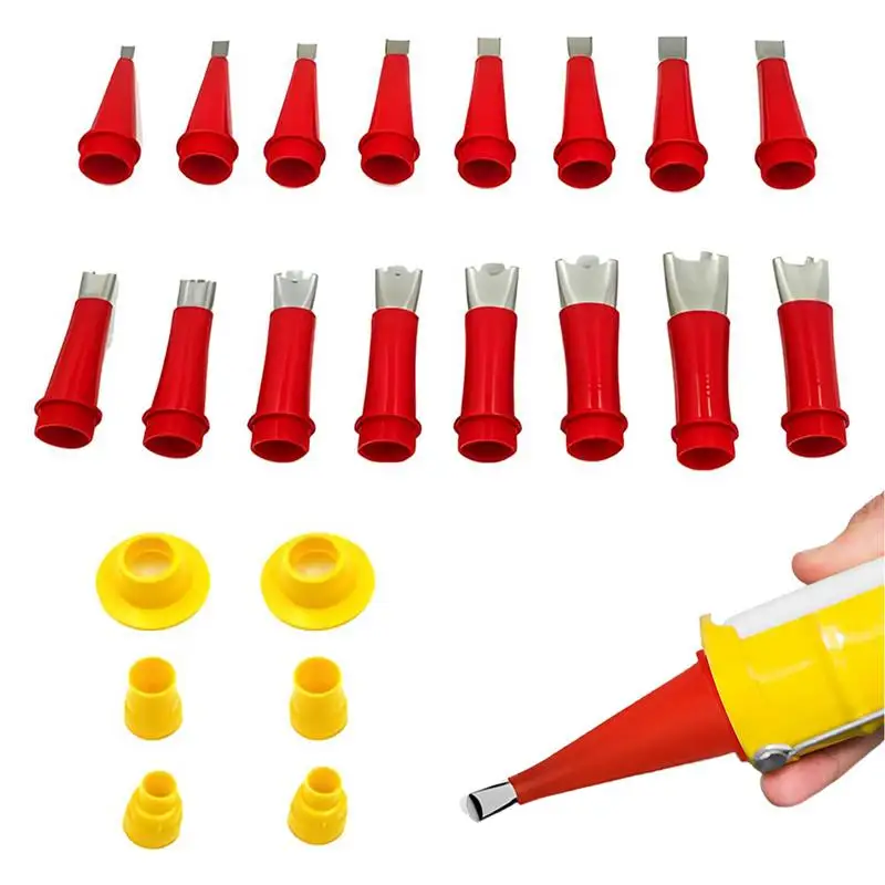 

Rubber Nozzle Tool Kit Reusable Caulking Tool Kit 6 Connection Bases 16 Nozzle Applicators Stainless Steel Nozzle Set For