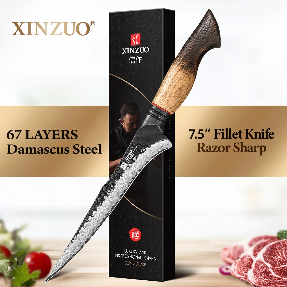 

Luxury XINZUO 7 Inches Fillet Knife Damascus Steel Knife 67 Layers Forged Blade Comfortable Handle Perfect For Fish Processing