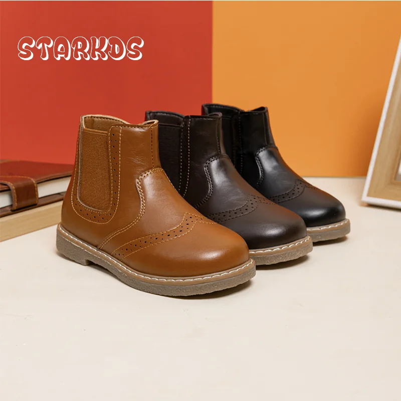 Boys Chelsea Boots Autumn New Kids Ankle Booties Baby Retro Leather Side Zip Short Botas British Oxford Style Shoes