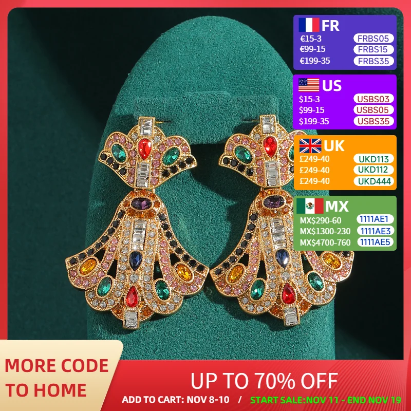 

Женские антикварные дворцовые серьги золотого цвета, красочные хрустальные цветы, винтажные роскошные ювелирные изделия из Дубая, аксессуары для вечеринок, дизайнерские аксессуары