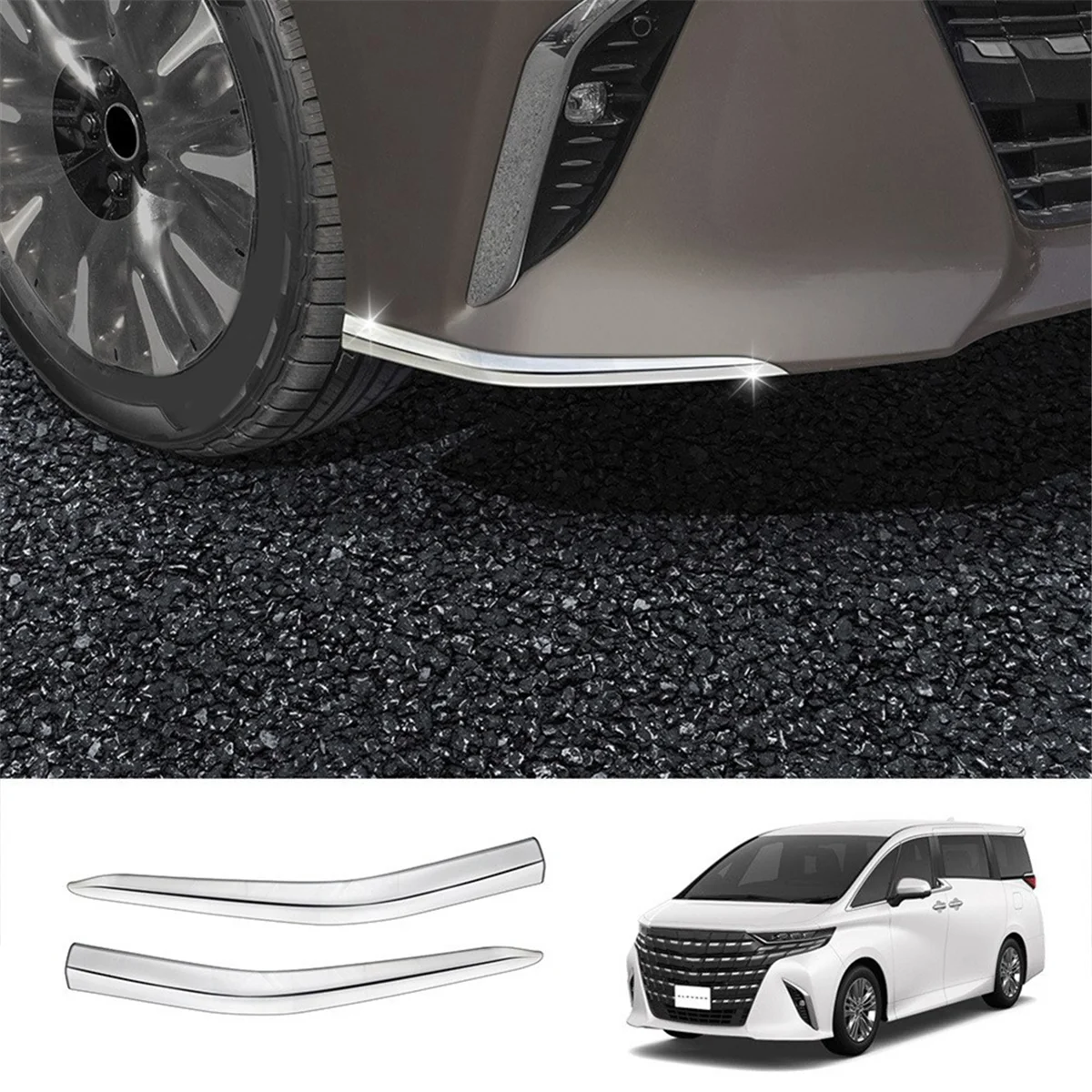 For Toyota Alphard 40 Series 2023+ Front Bumper Lip Angle Diffuser Splitter Spoiler Protector Silver