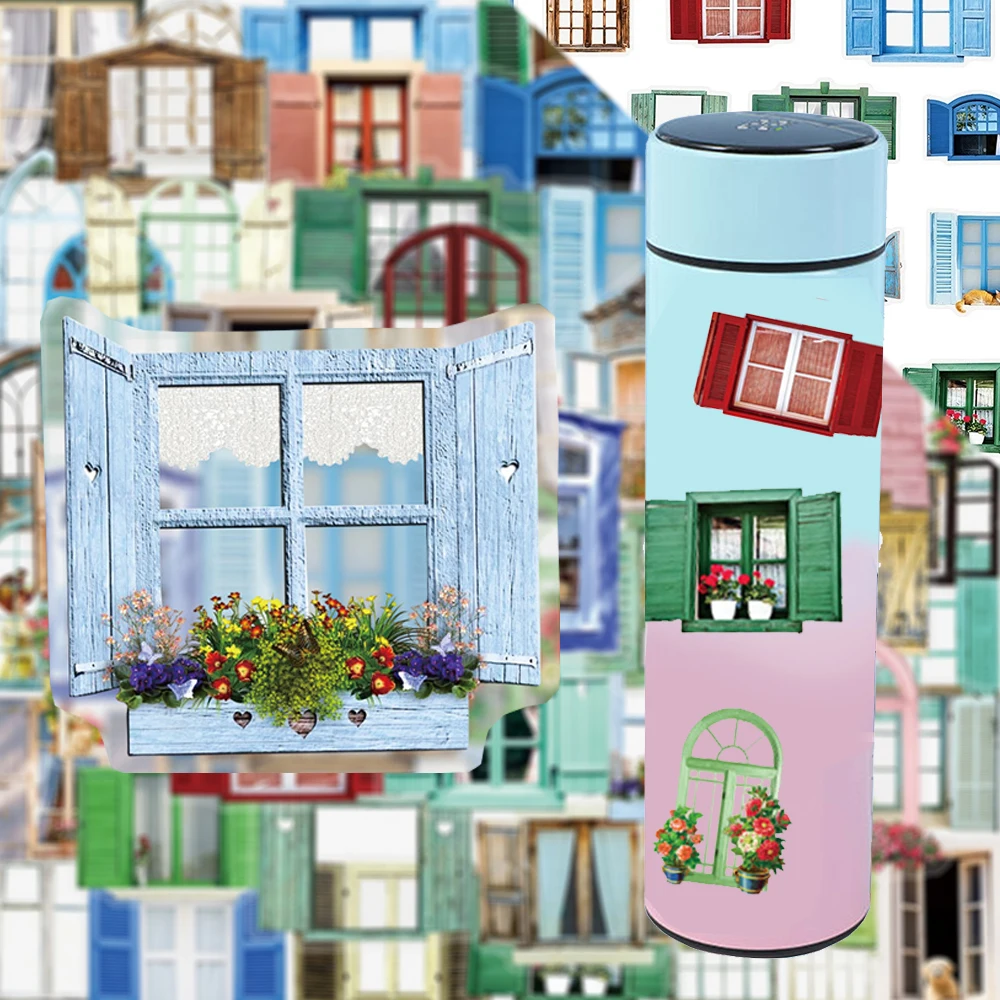 

10/30/50pcs Vintage Windows PET Stickers Aesthetic Cartoon Decals DIY Skateboard Phone Luggage Transparent Graffiti Sticker Pack