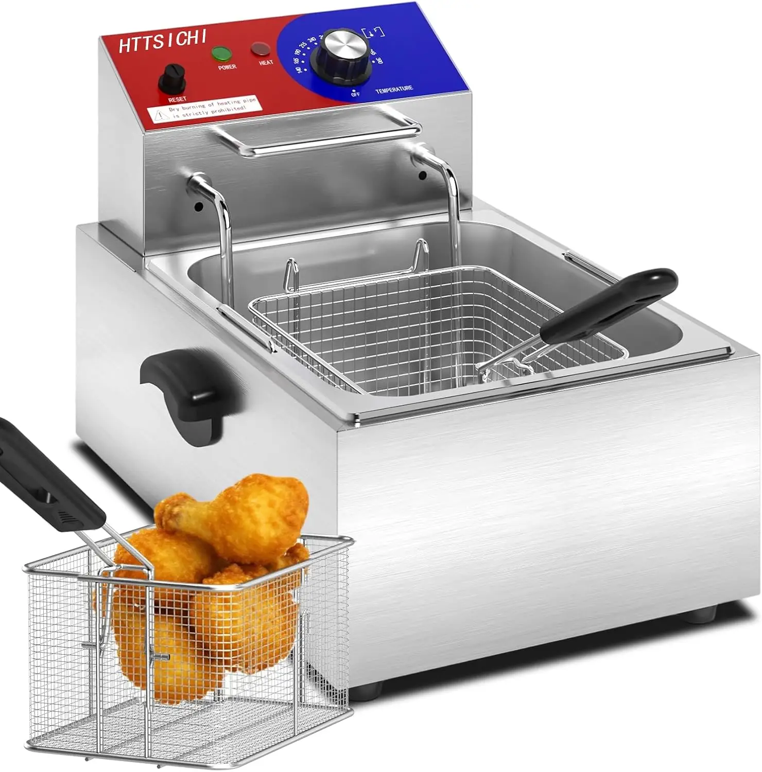 

12L Electric Deep Fryer with Basket, Stainless Steel Countertop Fryer Adjustable Temperature for Restaurant Use