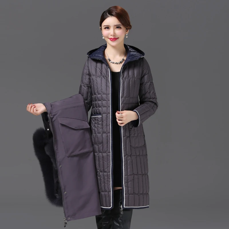 Living Face Removable Parker Middle-Aged and Elderly Mother's Wear Over-The-Knee Long down Jacket Women's Jacket Thickeneded New Style