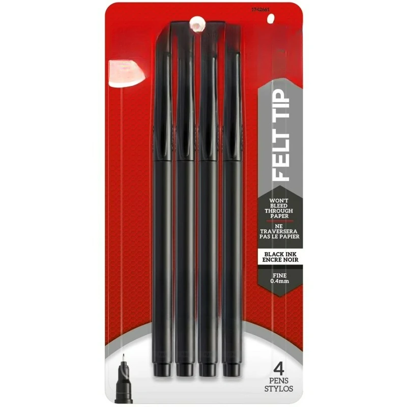 

Pens, Felt Tip, Fine Point (0.4 mm), Black, 4 Count