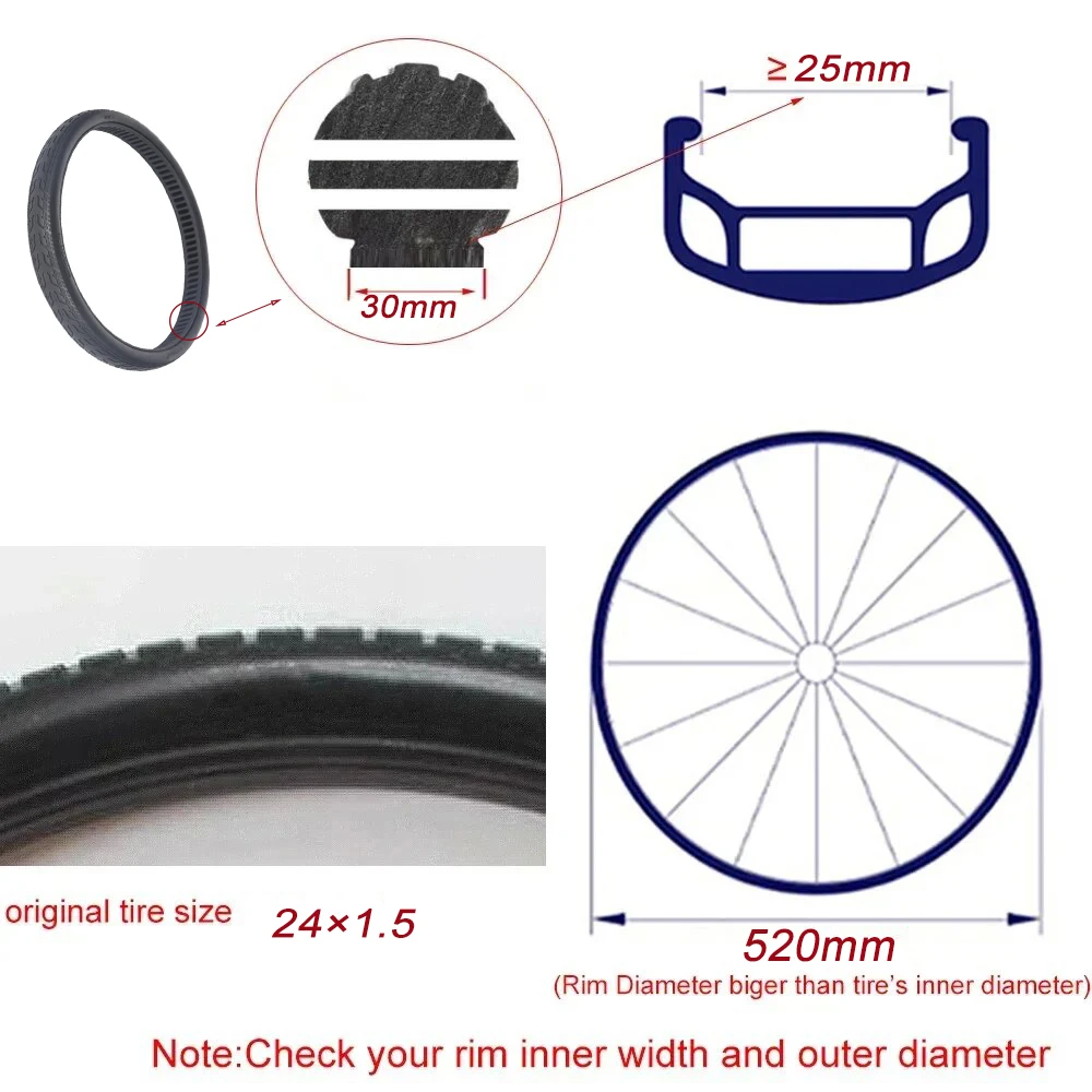 24 Inch 24x1.5 Honeycomb Solid Tire Electric Bike Airless Solid Tyre Tubeless Shock Absorbing Tires