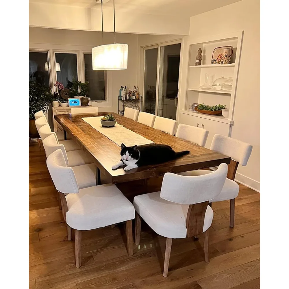 Zestaw 4 krzeseł do jadalni w stylu mid-century modern, krzesła do jadalni z wygiętymi oparciami, tapicerowane lnem w stylu farmhouse, z ramą z drewna.