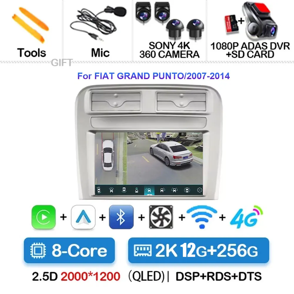 9 pouces Android 15 pour FIAT GRAND PUNTO/2007-2014 autoradio multimédia lecteur vidéo Navigation GPS Auto Carplay QLED écran tactile