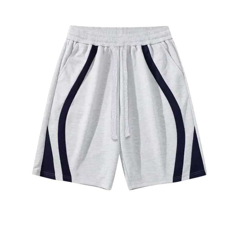 

Мужские американские спортивные шорты с цветными блоками, полосками и карманами на шнурке, повседневные модные брендовые шорты из хлопка, 300 г, шорты пять четвертей