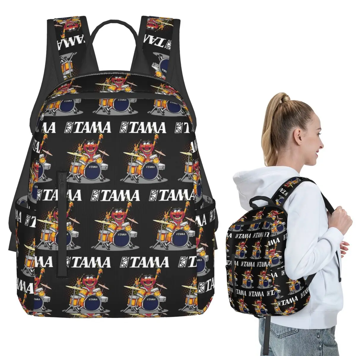 ANIMAL DRUMMER TAMA DRUMS Backpack Student BookBag Children School Bag Computer Shoulder Bags Men Women