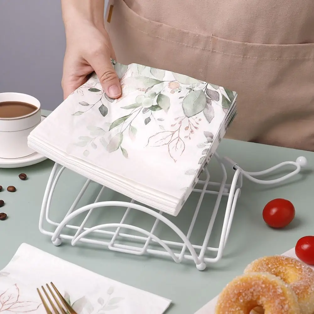 Modern Metal Napkin Holder Flat Design Metal Construction Desktop Paper Dispenser Square Shape Decorative Napkin Tray view 2