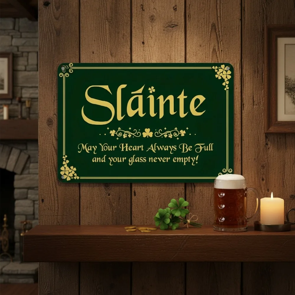 CIFBUY Vintage Irish Slainte Shamrock Aluminum Wall Art Metal Sign Waterproof Wear Resistant Tin Plaque for Home Living Room Bed