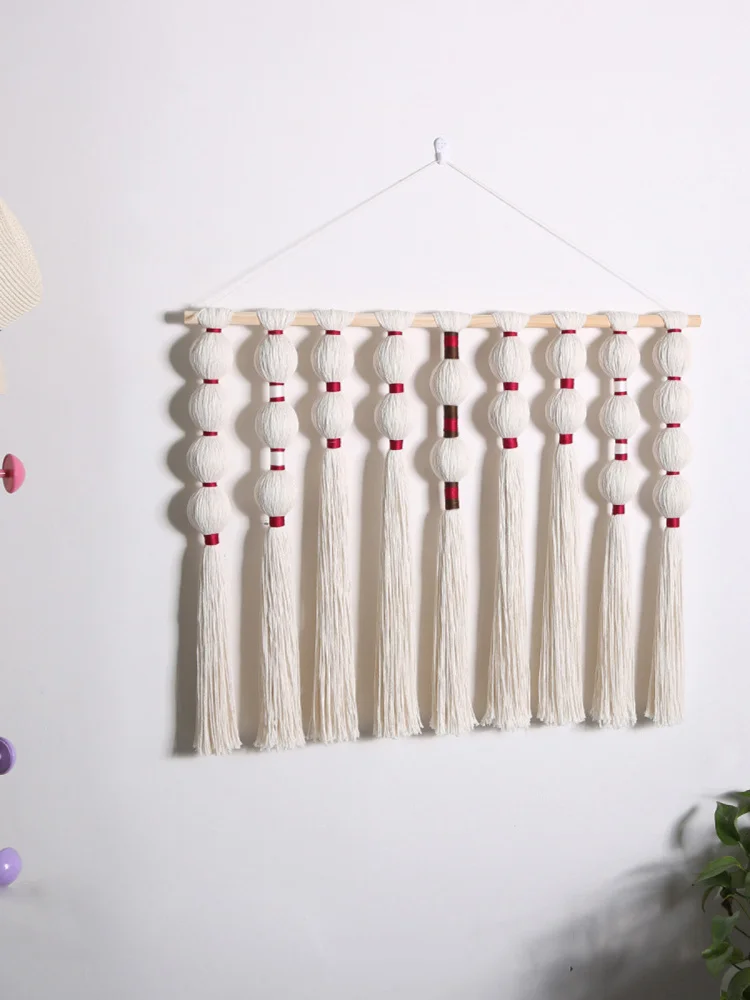 Nordic Style Handwoven Tassel Tapestry Wall Hanging Living Room Bedroom Background Wall Decorations Metal Circle Pattern