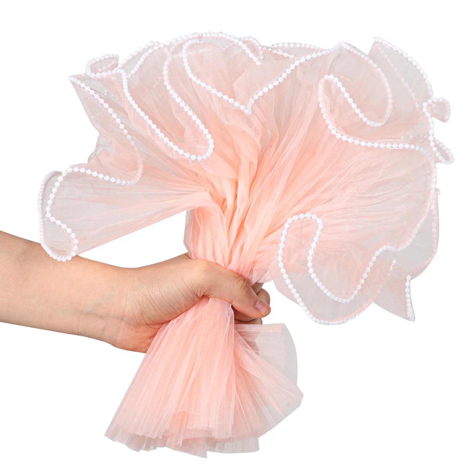 Blumen-Geschenkpapier, rosa, künstlicher Perlenrand, faltiges, gewelltes Netz für Blumensträuße, Hochzeiten, Geburtstage, Partys, Blumenstrauß-Verpackung