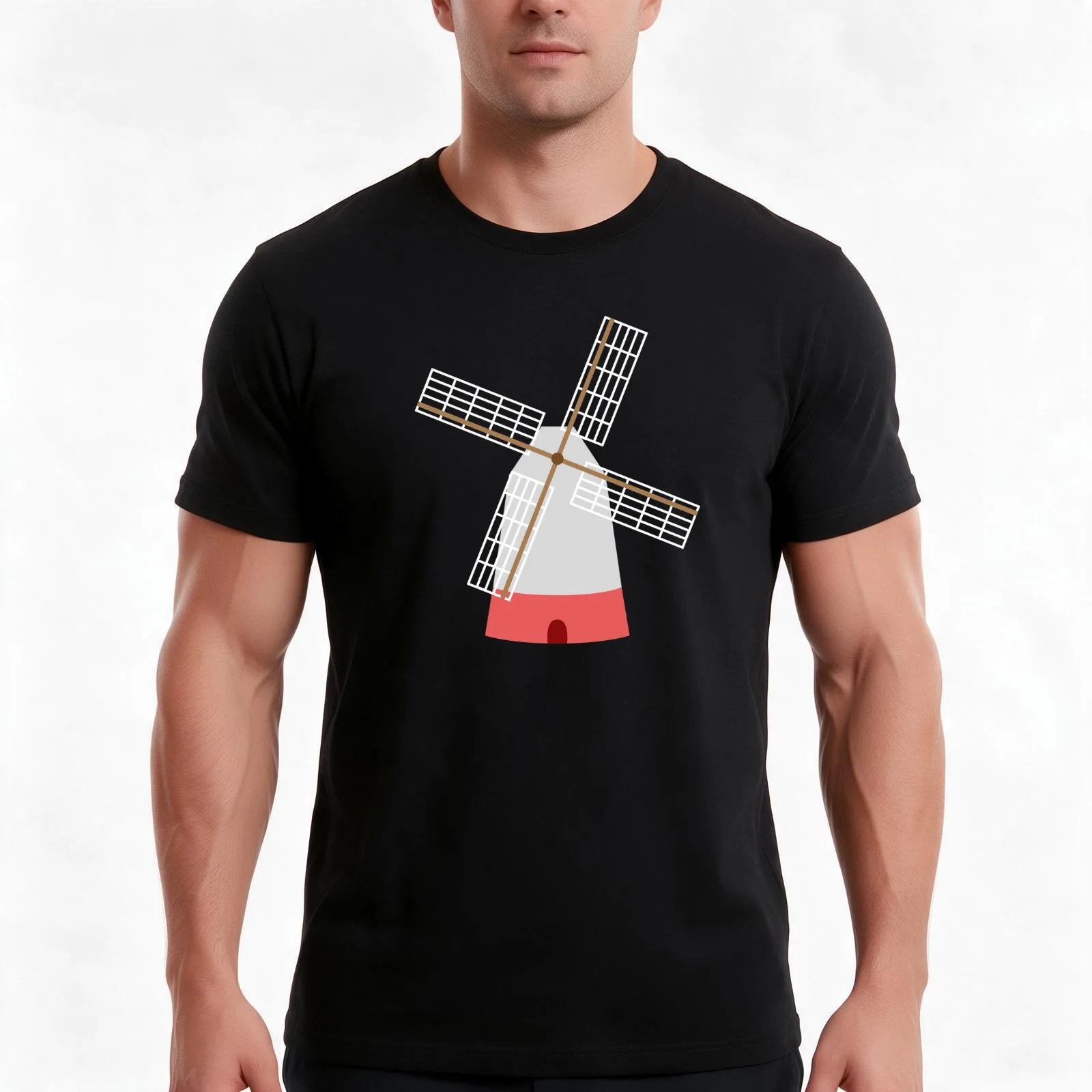 Windmill T-Shirt Summer Casual Cotton Tee Oversized Streetwear Tops Vintage Graphic Print Loose Fit Short Sleeve