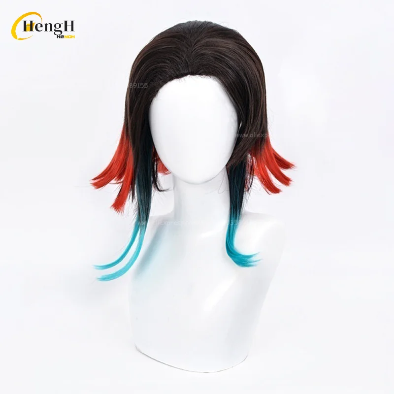 Disponibile Anime Enmu Capelli sintetici Unisex 40 cm Colore misto Cosplay Parrucca anime e adesivi Capelli resistenti al calore Parrucche di Halloween